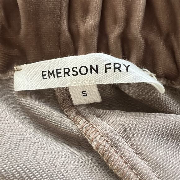 Emerson Fry Tan Velvet Silk Wide Leg Pants Small Pull On Elegant Cocktail X23 - Picture 6 of 6